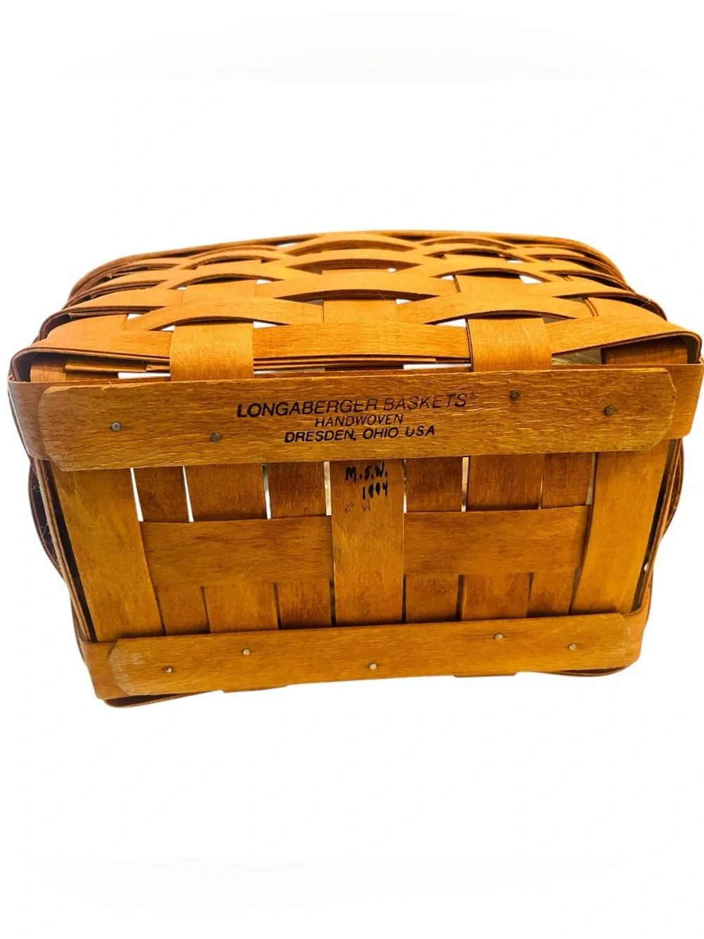 1994 Longaberger Medium Market Basket Handwoven Rectangle Wood Handle USA